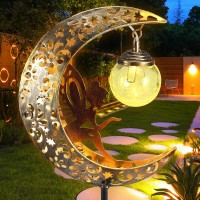 Nyidpsz Moon Solar Lights Outdoor, Garden Solar Lights Pathway Stake Lights, Waterproof Patio Decor,Led Light Moon Fairy Crackle Glass Stake Lights For Walkway, Yard, Lawn, Patio Or Courtyard