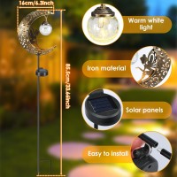 Nyidpsz Moon Solar Lights Outdoor, Garden Solar Lights Pathway Stake Lights, Waterproof Patio Decor,Led Light Moon Fairy Crackle Glass Stake Lights For Walkway, Yard, Lawn, Patio Or Courtyard