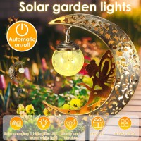 Nyidpsz Moon Solar Lights Outdoor, Garden Solar Lights Pathway Stake Lights, Waterproof Patio Decor,Led Light Moon Fairy Crackle Glass Stake Lights For Walkway, Yard, Lawn, Patio Or Courtyard