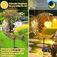 Nyidpsz Moon Solar Lights Outdoor, Garden Solar Lights Pathway Stake Lights, Waterproof Patio Decor,Led Light Moon Fairy Crackle Glass Stake Lights For Walkway, Yard, Lawn, Patio Or Courtyard