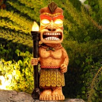 Outdoor Tiki Statue Garden Decoration Solar Powered Tiki Figurine With Light Hawaiian Tiki Man Ornament Totem Pole For Tiki B