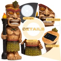 Outdoor Tiki Statue Garden Decoration Solar Powered Tiki Figurine With Light Hawaiian Tiki Man Ornament Totem Pole For Tiki B