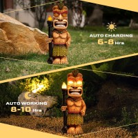 Outdoor Tiki Statue Garden Decoration Solar Powered Tiki Figurine With Light Hawaiian Tiki Man Ornament Totem Pole For Tiki B