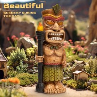 Outdoor Tiki Statue Garden Decoration Solar Powered Tiki Figurine With Light Hawaiian Tiki Man Ornament Totem Pole For Tiki B