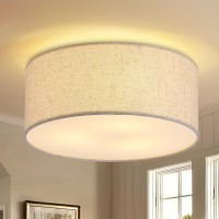 126 Modern Close To Ceiling Light With Linen Fabric Drum Shade 3Light Semi Flush Mount Ceiling Light Fixture Drum Light Fixt