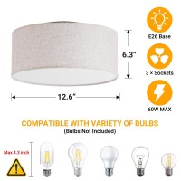 126 Modern Close To Ceiling Light With Linen Fabric Drum Shade 3Light Semi Flush Mount Ceiling Light Fixture Drum Light Fixt