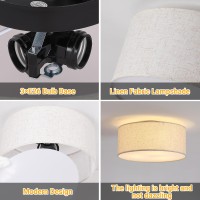 126 Modern Close To Ceiling Light With Linen Fabric Drum Shade 3Light Semi Flush Mount Ceiling Light Fixture Drum Light Fixt