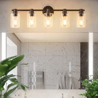 Alaislyc Bathroom Light Fixtures Wall Sconce Light With Clear Glass Oil Rubbed Bronze 5 Lights Bathroom Lighting Over Mirror Van