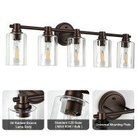 Alaislyc Bathroom Light Fixtures Wall Sconce Light With Clear Glass Oil Rubbed Bronze 5 Lights Bathroom Lighting Over Mirror Van