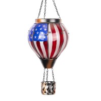 Vzvxcc Independence Day Hot Air Balloon Solar Lantern Waterproof Solar Lanterns With Flickering Flame Lights Outdoor Hanging Lan