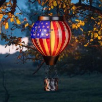 Vzvxcc Independence Day Hot Air Balloon Solar Lantern Waterproof Solar Lanterns With Flickering Flame Lights Outdoor Hanging Lan