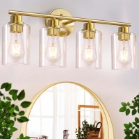 Criry 4Light Brushed Gold Bathroom Vanity Lighting Fixtures Over Mirror Modern Wall Sconces With Clear Glass Shade Wall Mount