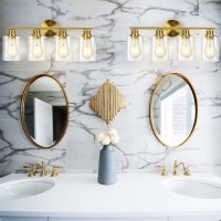 Criry 4Light Brushed Gold Bathroom Vanity Lighting Fixtures Over Mirror Modern Wall Sconces With Clear Glass Shade Wall Mount