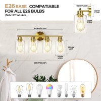 Criry 4Light Brushed Gold Bathroom Vanity Lighting Fixtures Over Mirror Modern Wall Sconces With Clear Glass Shade Wall Mount