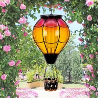 Solar Hot Air Balloon Lanternsolar Hanging Lantern With Flickering Flame Light Stained Glass Outdoor Waterproof For Garden Yard