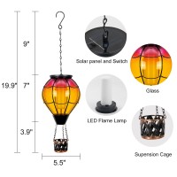 Solar Hot Air Balloon Lanternsolar Hanging Lantern With Flickering Flame Light Stained Glass Outdoor Waterproof For Garden Yard