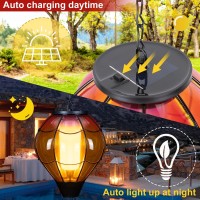 Solar Hot Air Balloon Lanternsolar Hanging Lantern With Flickering Flame Light Stained Glass Outdoor Waterproof For Garden Yard