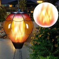 Solar Hot Air Balloon Lanternsolar Hanging Lantern With Flickering Flame Light Stained Glass Outdoor Waterproof For Garden Yard