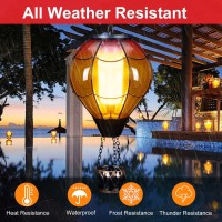 Solar Hot Air Balloon Lanternsolar Hanging Lantern With Flickering Flame Light Stained Glass Outdoor Waterproof For Garden Yard