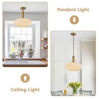 Kco Lighting 1-Light Large Milk Glass Pendant Light Fixture Vintage White Ribbed Glass Pendant Light Farmhouse Striped Glass Pendant Light Brass Gold Single Pendant Lighting Kitchen Island