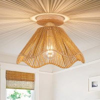 Zswanbei Boho Light Fixtures Ceiling Mount Boho Rattan Ceiling Light Flush Mount Mini Chandelier Woven Ceiling Light Fixture For