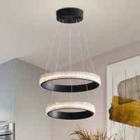 Vaziden Modern Led Chandelier Black Hanging Pendant Lights 2 Ring 34W 4000K Chandeliers For Dining Room Foyer Entryway Kitchen