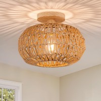 Zswanbei Boho Light Fixtures Ceiling Mount Boho Rattan Ceiling Light Flush Mount Mini Chandelier Woven Ceiling Light Fixture For