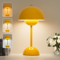 Zoopeen Modern Flowerpot Cordless Table Lamp 5200Mah Rechargeable Battery Operated Mushroom Light 3 Color Stepless Dimmable Port