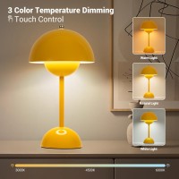 Zoopeen Modern Flowerpot Cordless Table Lamp 5200Mah Rechargeable Battery Operated Mushroom Light 3 Color Stepless Dimmable Port