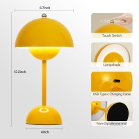 Zoopeen Modern Flowerpot Cordless Table Lamp 5200Mah Rechargeable Battery Operated Mushroom Light 3 Color Stepless Dimmable Port