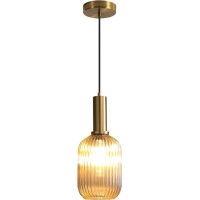 Kco Lighting 1Light Amber Glass Ceiling Light Fixture Vintage Striped Glass Pendant Light Farmhouse Cylinder Pendant Light Gold