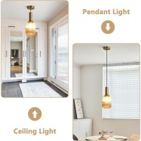 Kco Lighting 1Light Amber Glass Ceiling Light Fixture Vintage Striped Glass Pendant Light Farmhouse Cylinder Pendant Light Gold