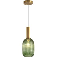 Kco Lighting Green Ribbed Glass Pendant Light Kitchen Island Small Antique Brass Ceiling Pendant Light Mid Century Modern Dining