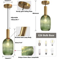 Kco Lighting Green Ribbed Glass Pendant Light Kitchen Island Small Antique Brass Ceiling Pendant Light Mid Century Modern Dining