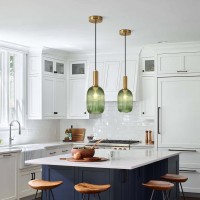 Kco Lighting Green Ribbed Glass Pendant Light Kitchen Island Small Antique Brass Ceiling Pendant Light Mid Century Modern Dining