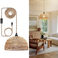 Rattan Hanging Lamp Boho Pendant Lights Plug In Cord Hanging Rattan Light Plug Into Wall Outlet Pendant Light Fixture Onoff Swi