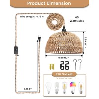 Rattan Hanging Lamp Boho Pendant Lights Plug In Cord Hanging Rattan Light Plug Into Wall Outlet Pendant Light Fixture Onoff Swi