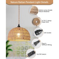 Rattan Hanging Lamp Boho Pendant Lights Plug In Cord Hanging Rattan Light Plug Into Wall Outlet Pendant Light Fixture Onoff Swi