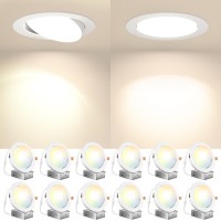 Amico 12 Pack 6 Inch Gimbal Led Recessed Lighting 40 Tilt Adjustable Directional Canless Downlight 2700K3000K3500K4000K500