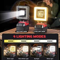 Livowalny Cordless Led Work Light For Milwaukee M18 Battery 60W 6000 Lumens Led Flood Light 4 Color Temperature Modes Portable