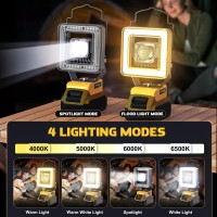 Cordless Led Work Light For Dewalt 20V Battery Livowalny 60W 6000 Lumens Led Flood Light 4 Color Temperature Modes Portable Ba