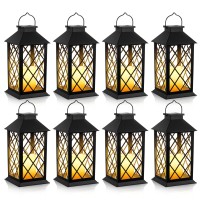 8 Pack Solar Hollow Lanterns Outdoor Waterproof Patio Hanging Lanterns With Led Flickering Flameless Candle Lights Decorative