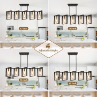 5Light Black Gold Dining Room Light Fixture 53 Farmhouse Wood Chandelier Kitchen Island Lighting Over Table Modern Black Rect