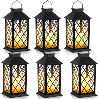 6 Pack Solar Hollow Lanterns Outdoor Waterproof Patio Hanging Lanterns With Led Flickering Flameless Candle Lights Decorative