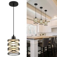 Ihengyanlt 2 Pack Pendant Light Kitchen Island Pendant Lighting Hanging Light With Spiral Cage Frosted Glass Shade Black Moder