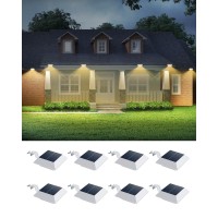 8 Pack Solar Powered Gutter Lights Outdoor Decorative Waterproof 12 Leds Yard Lamp For Fence Railing Outside Wall Deck Garde