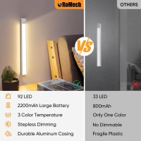 Romech Under Cabinet Light 92 Led 3 Color Temps Motion Sensor Light Indoor 2200Mah Under Cabinet Lighting Wireless With Usb Ch