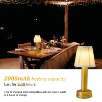 Eypid 2 Pack 3W Led Cordless Lamp 2000Mah Battery Powered Lamp 3 Level Brightness Brass Table Lamp Rechargeable Lamp Dimmable Sm