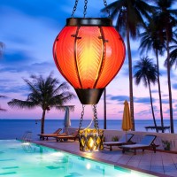 Vestcdf Glass Solar Hot Air Balloon Lantern Outdoor Lanterns With Flickering Flame Hanging Air Balloon Solar Lanterns With Led