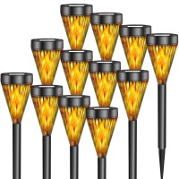 12 Pack Solar Lights Outdoor Mini With Flickering Flame Torch Tiki Lights For Outside Garden Yard Lawn Patio Pathway Halloween D